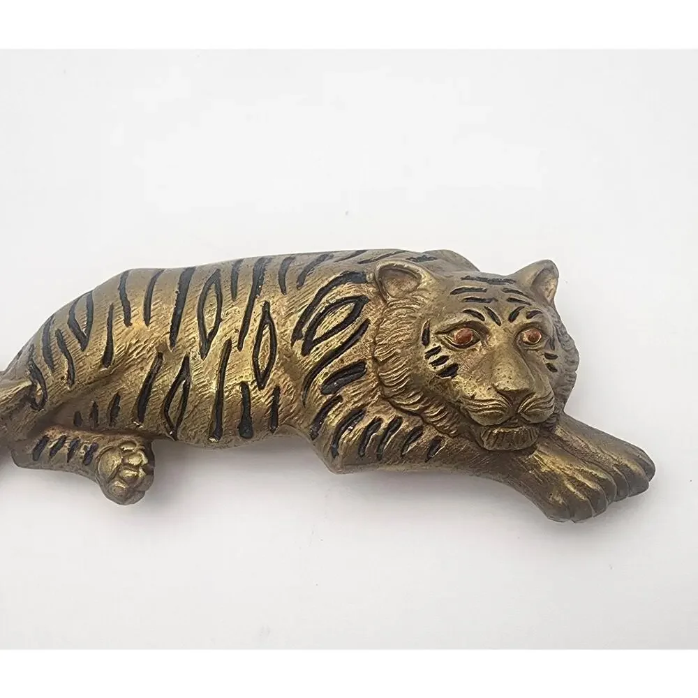 Vintage Tiger Cat BELT BUCKLE Designer Gold Tone Metal 5.25